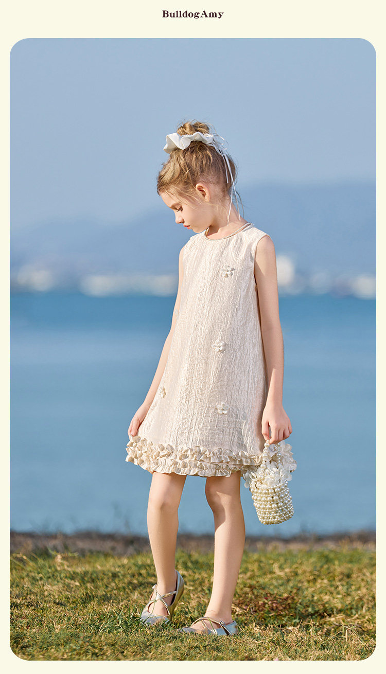 CHANZUIGOU Girls' Tencel Satin Dress 2026 Summer New Ruffled Hem High-End Formal Dress 18